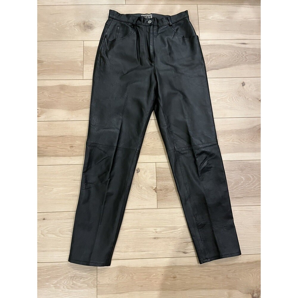 FORENZA Sz 10 (28"‎ x28") Vintage LEATHER STRAIGHT LEG PANTS SIZE Black Lined
